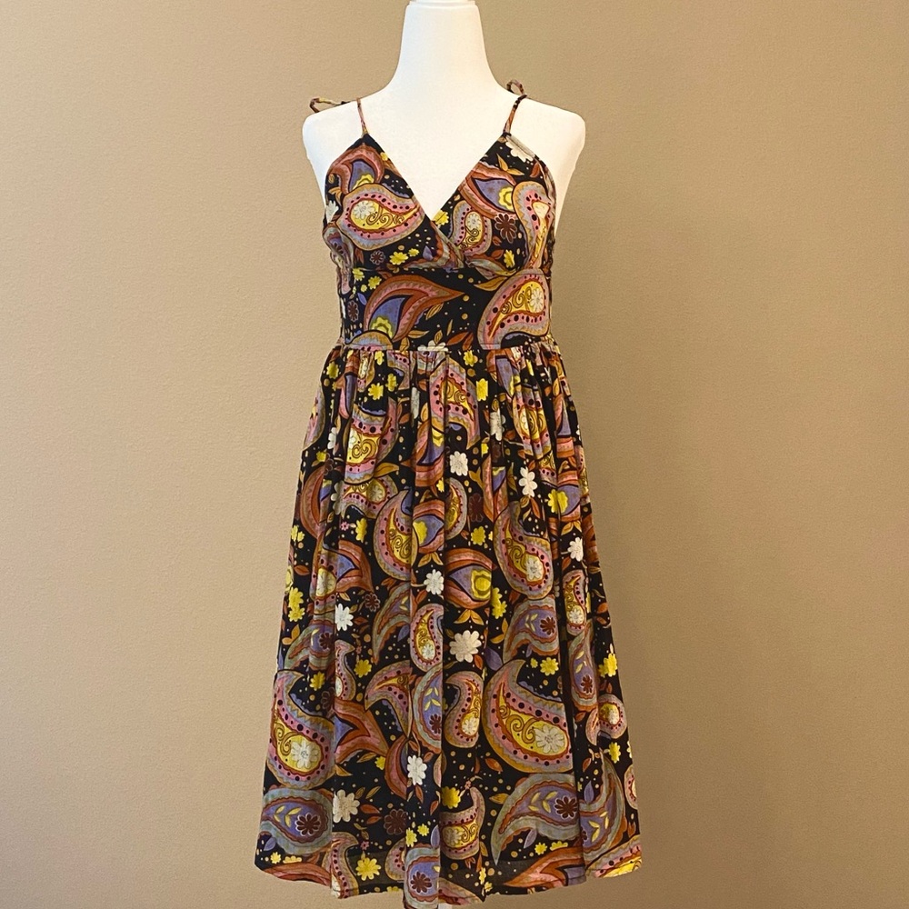 Multicolor Floral Paisley Print Tied Spaghetti Strap Dress
